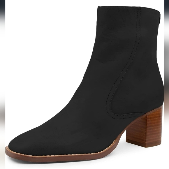 Coutgo Square Toe Chelsea Ankle Boots Stacked Block Heel Zip Up Black Size 10 - Picture 1 of 9